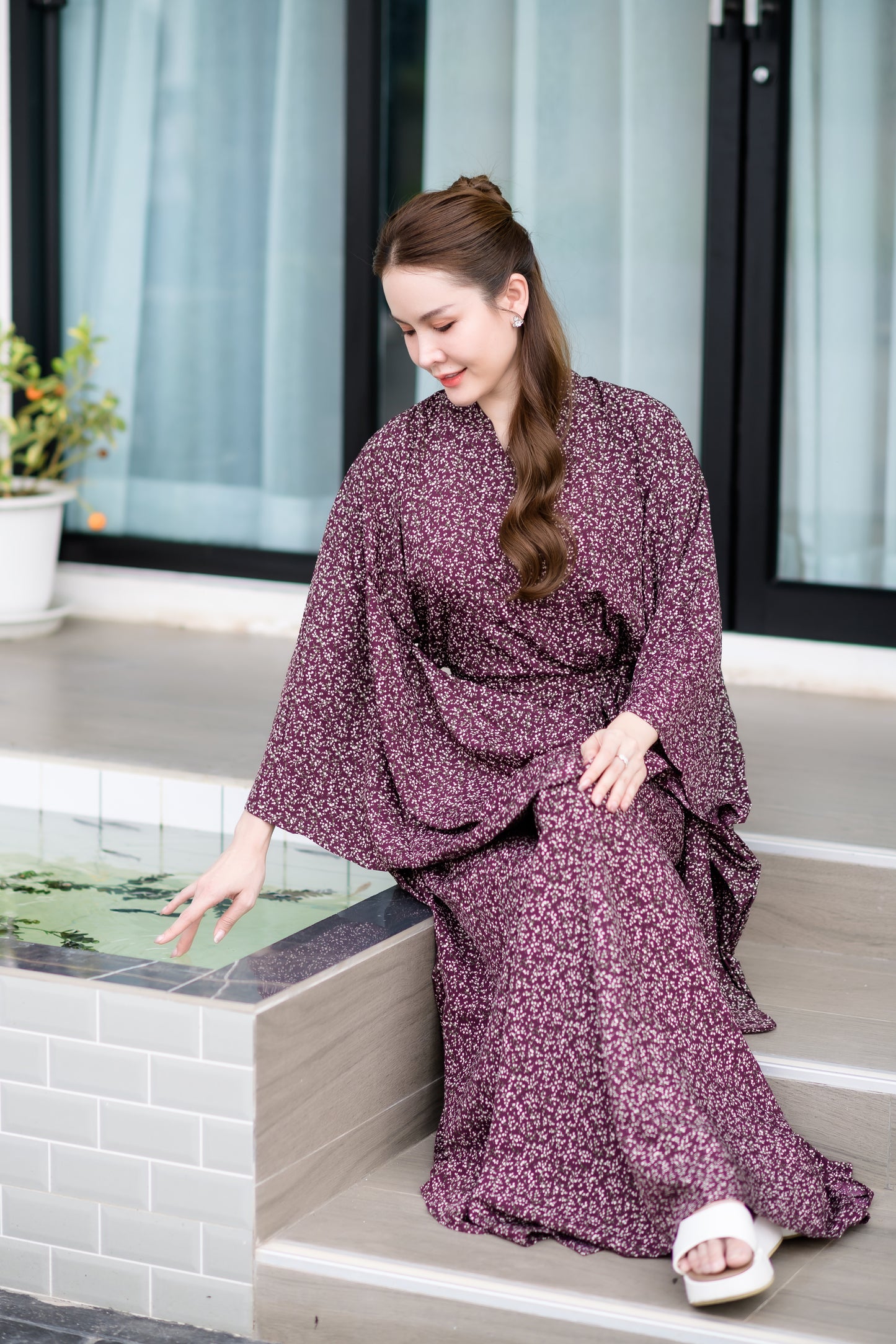 NA'RAK Women's Yukata Kimono Robe : Purple/White Floral Branch