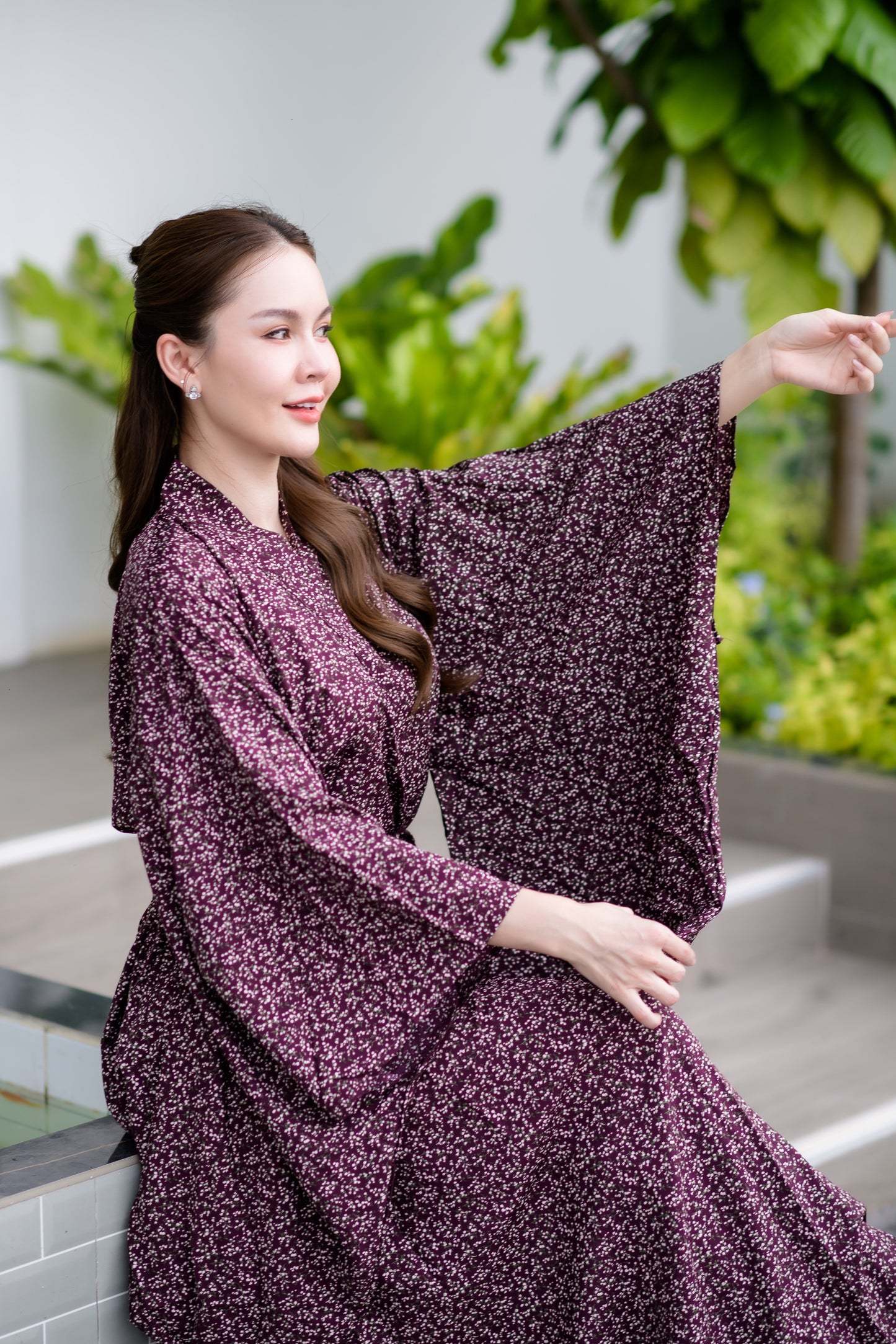 NA'RAK Women's Yukata Kimono Robe : Purple/White Floral Branch
