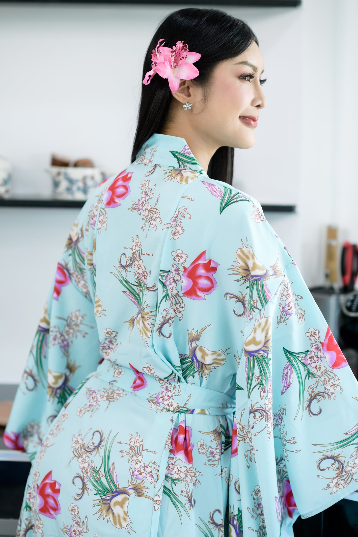 NA'RAK Women's Yukata Kimono Robe : Blue Floral
