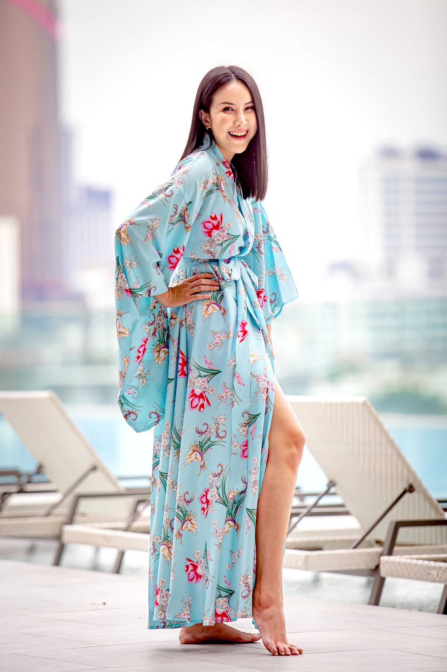 NA'RAK Women's Yukata Kimono Robe : Blue Floral