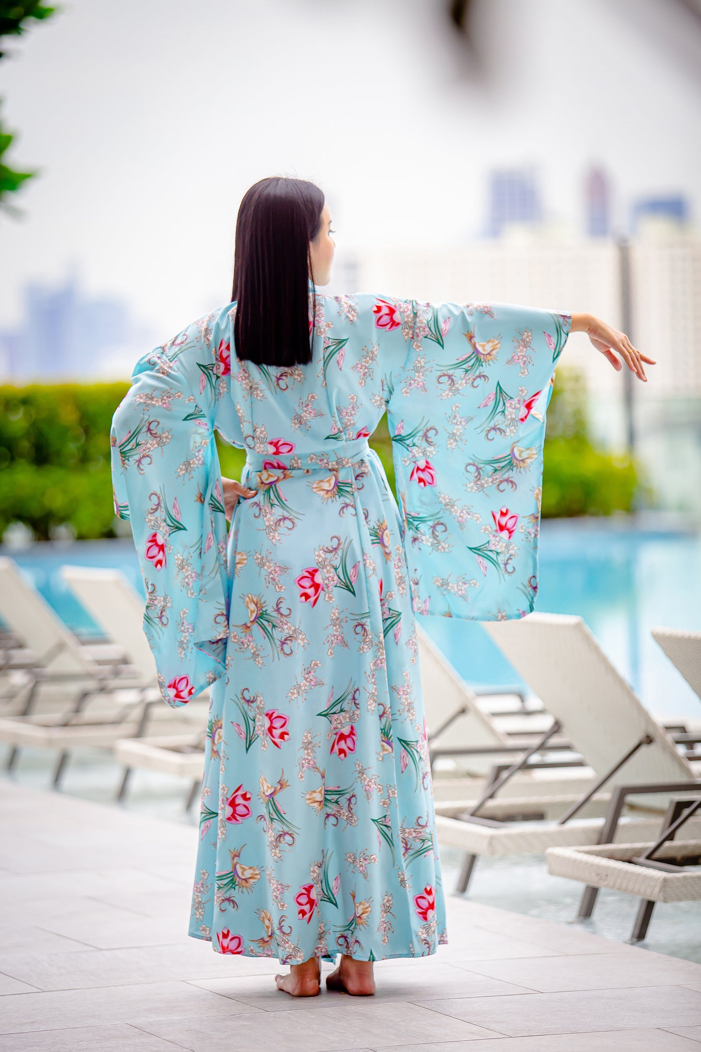NA'RAK Women's Yukata Kimono Robe : Blue Floral