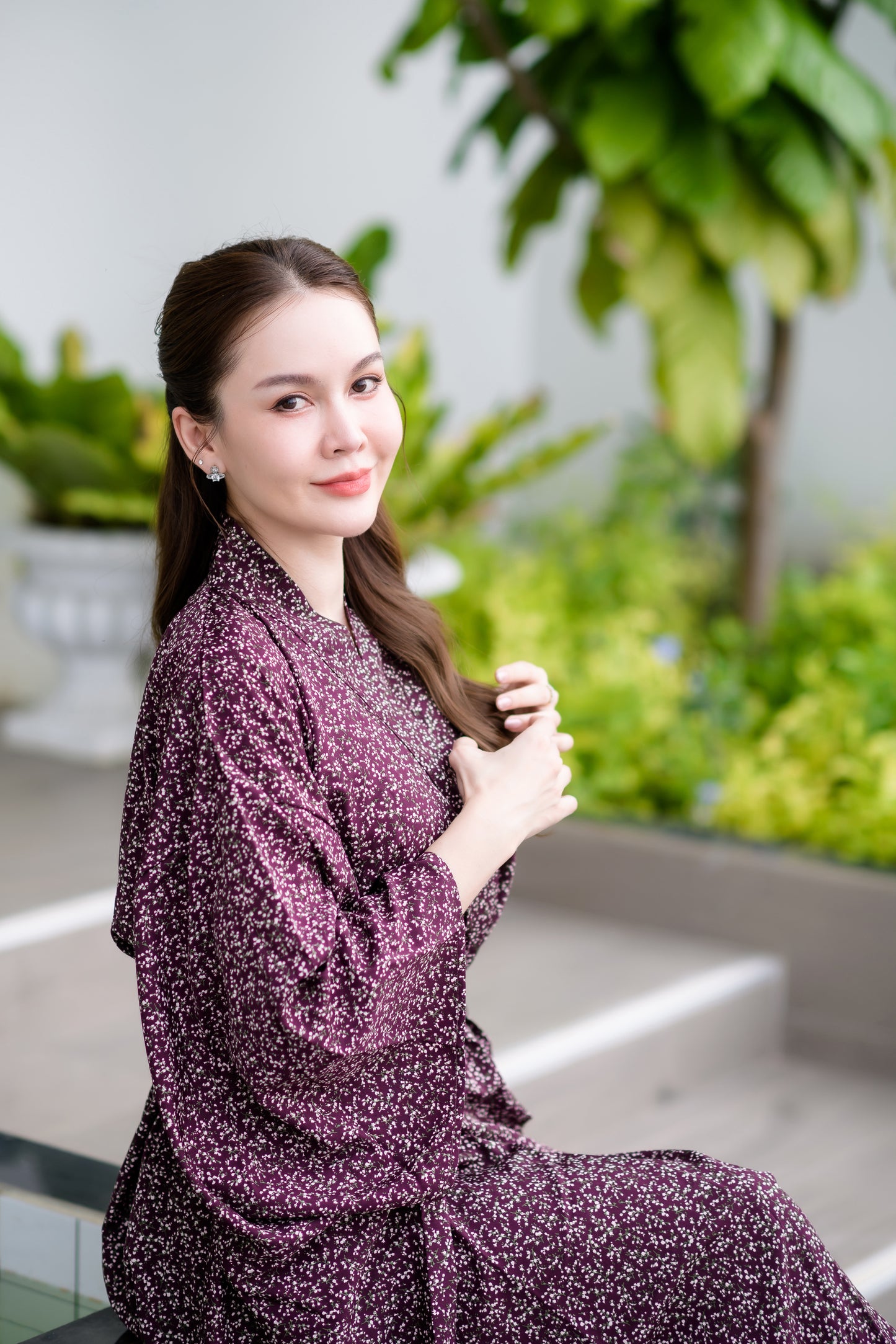 NA'RAK Women's Yukata Kimono Robe : Purple/White Floral Branch
