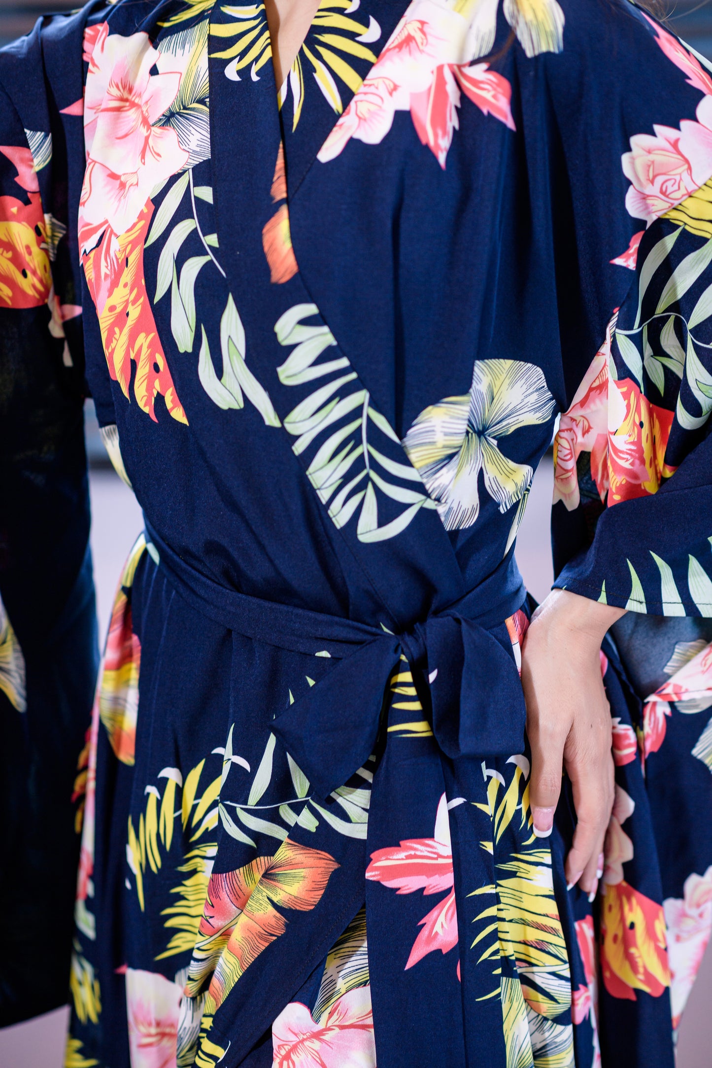 NA'RAK Women's Yukata Kimono Robe : Midnight Blue Floral