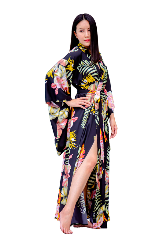 NA'RAK Women's Yukata Kimono Robe : Midnight Blue Floral