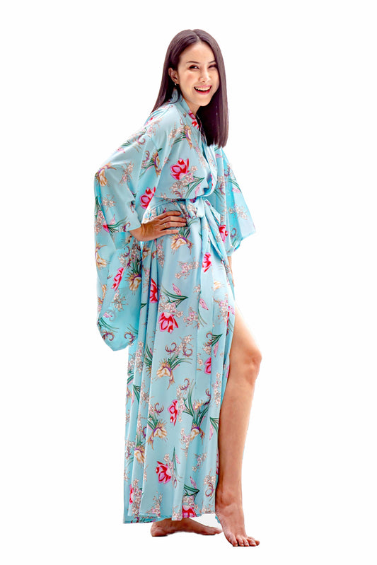 NA'RAK Women's Yukata Kimono Robe : Blue Floral