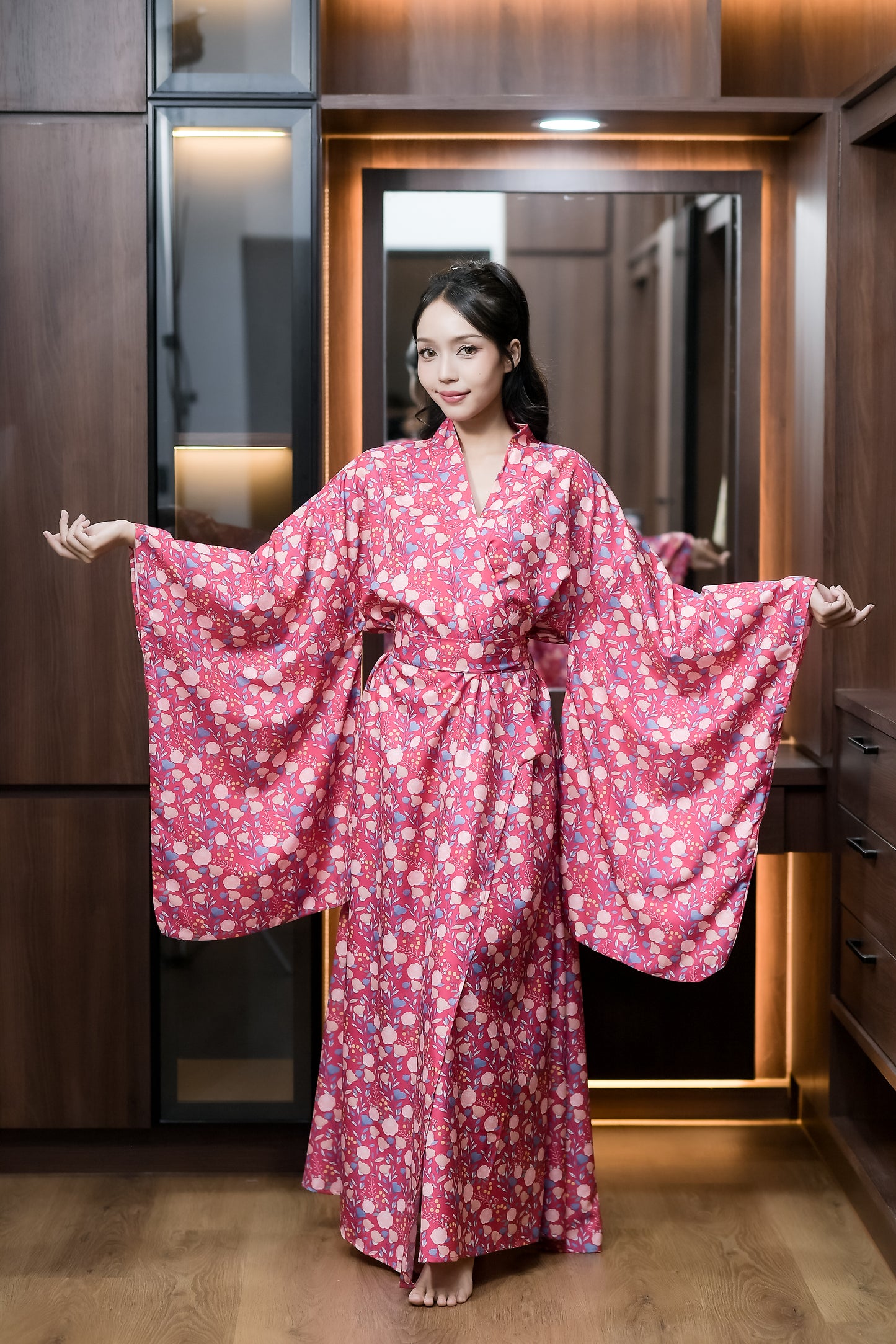NA'RAK Women's Yukata Kimono Robe : Pink Floral