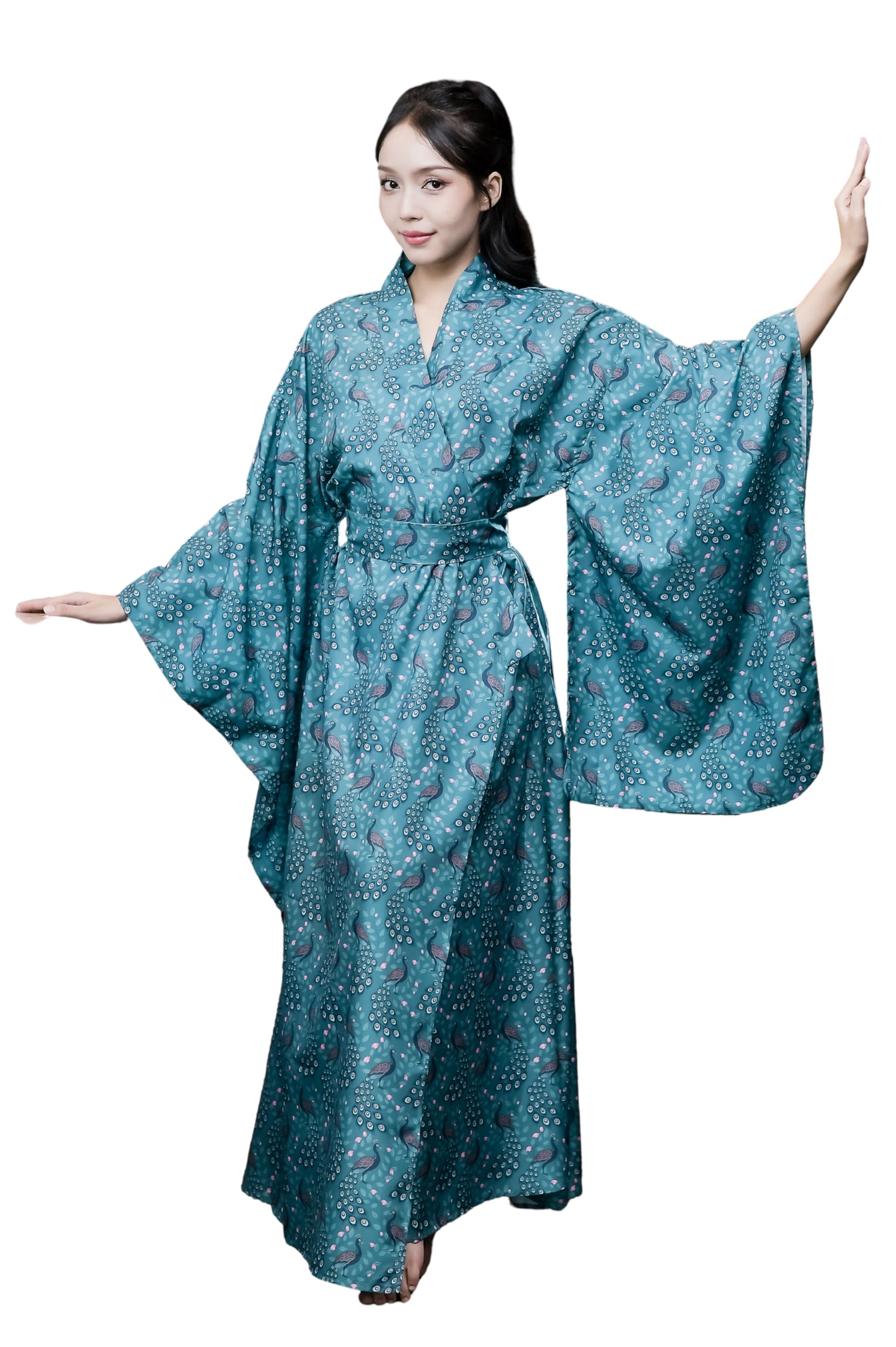 NA'RAK Women's Yukata Kimono Robe : Blue Peacock