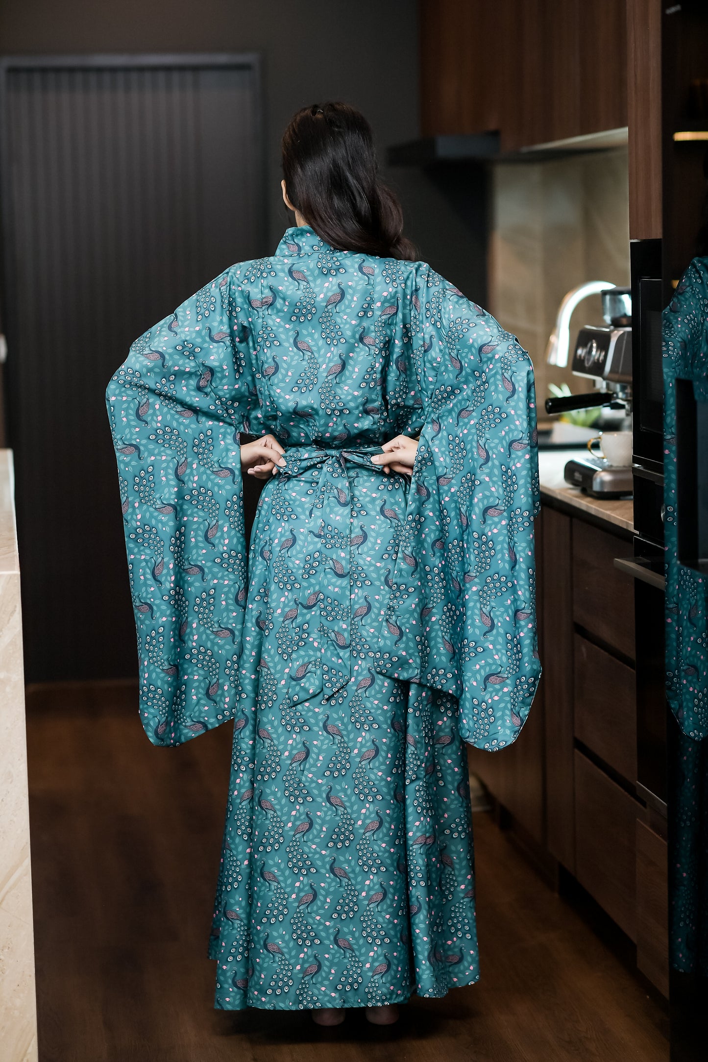 NA'RAK Women's Yukata Kimono Robe : Blue Peacock